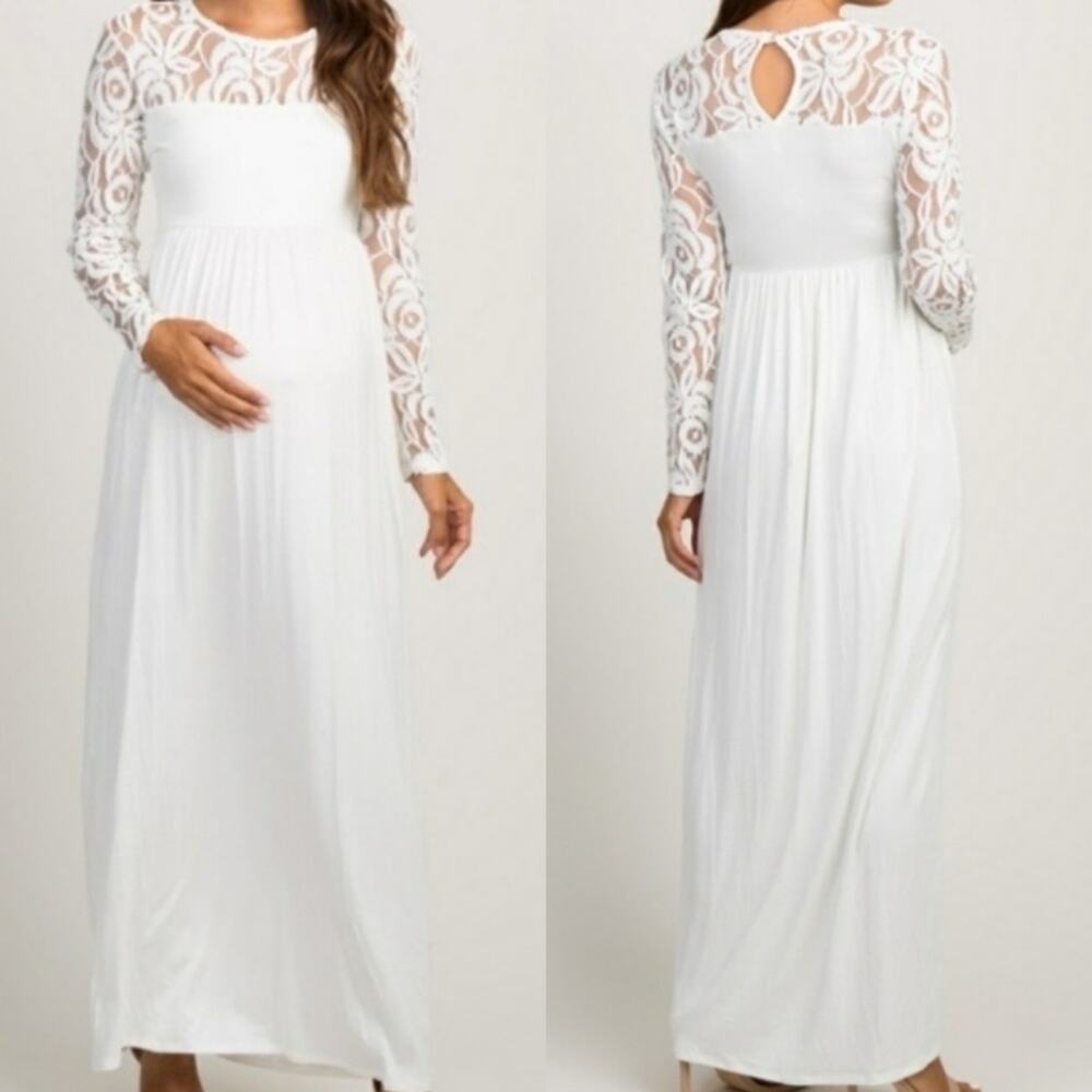 Pinkblush Ivory Lace Sleeve Maternity Maxi Dress, size XL (NWOT)